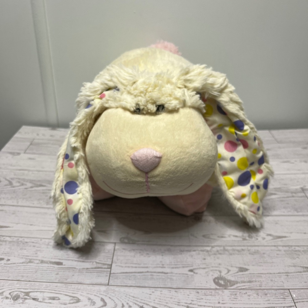 Pillow Pets Thumpy Bunny Rabbit Plush Cream Pink Polka Dot Ears Stuffed Toy - Picture 2 of 13